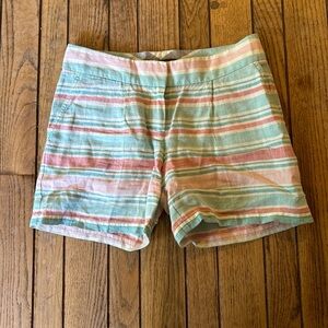 Tommy Bahama Kohala White Aqua Orange Striped Linen Shorts sz 0